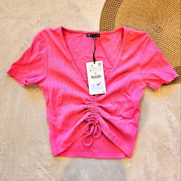 Zara Tops - 💥4 for $25💥 Zara Gathered Pink Crop Top